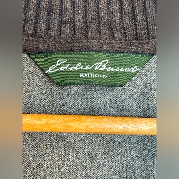 Eddie Bauer Men's Beige 1/4 Zip Mock Neck Knit Pullover Cotton Cashmere Blend; L - Picture 6 of 8